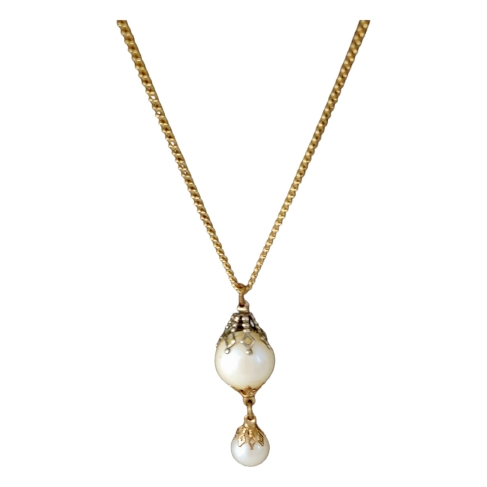 Vintage Double Graduated Pearl Ball 22"  Necklace Goldtone Costume Jewelry
